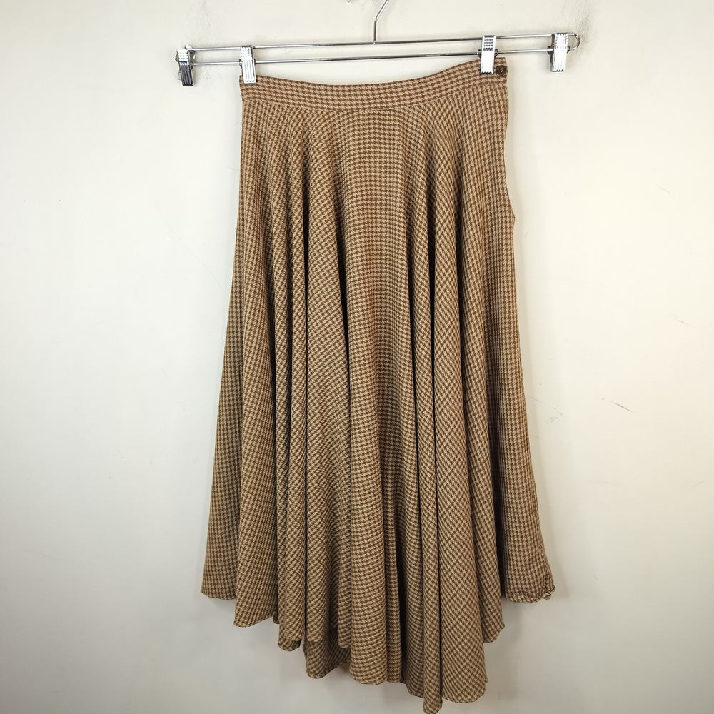 Liz Claiborne Vintage Circle Maxi Skirt 12 (28" Waist) Houndstooth Wool Rayon